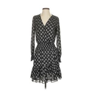 Michael Kors Black Polka Dot Wrap Dress Size S Sheer Sleeve Ruffle Hem Mini